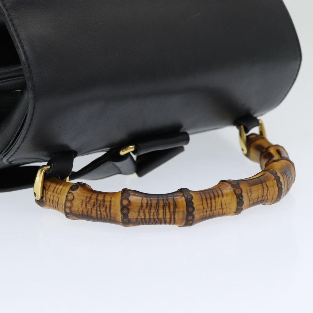 Gucci Vintage Bamboo Backpack Leather Black Leather Backpack Bag (Pre-Owned)