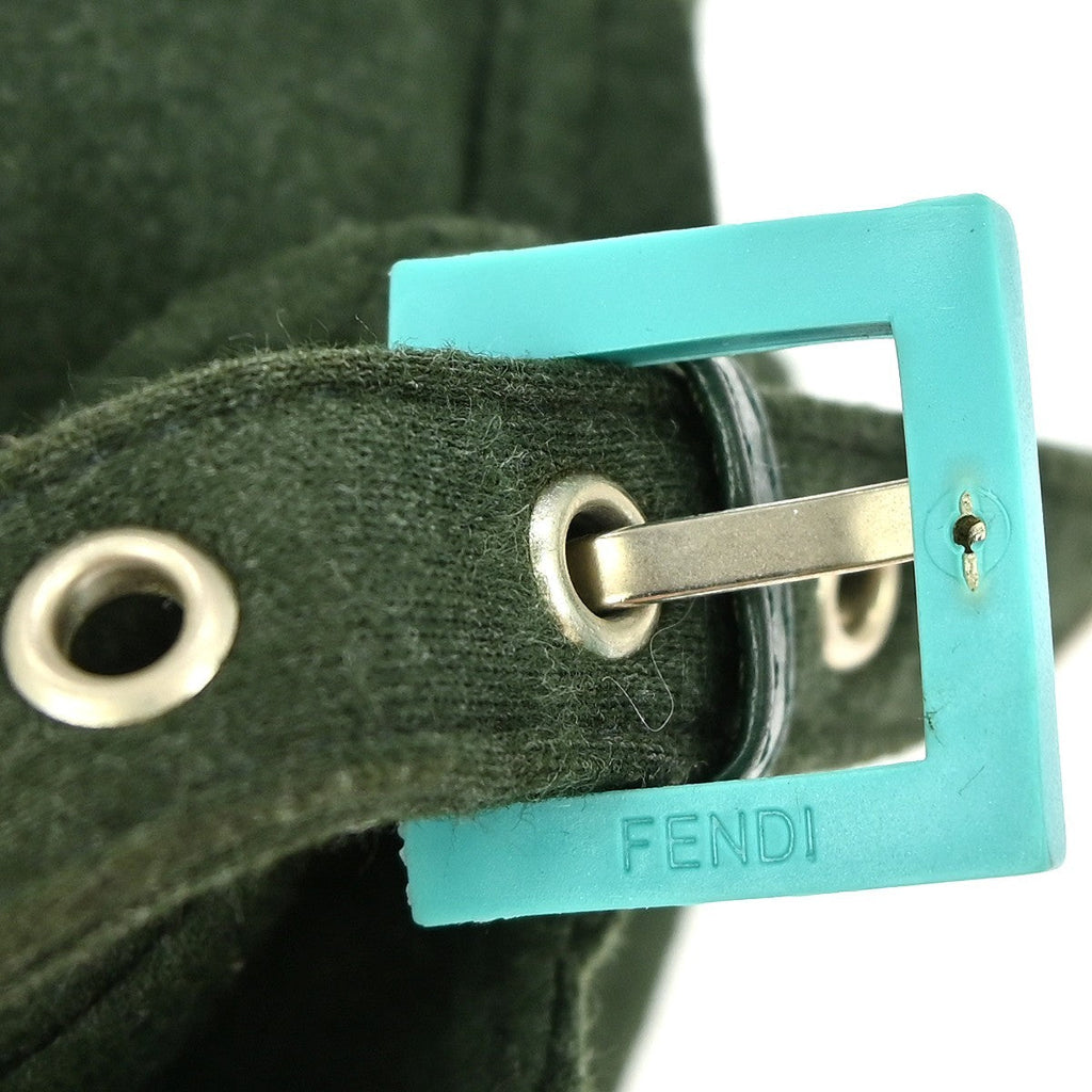 Fendi Vintage Flap Shoulder Bag Zucchino Canvas With Leather Green Canvas Handbag