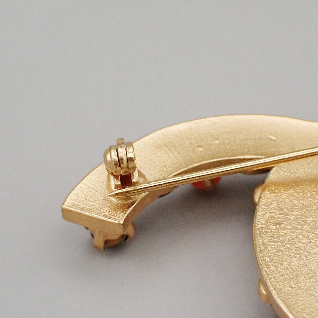Chanel Cc Logo Brooch Crystal Embellished Metal Gold Gold_Plated Brooch Jewelry