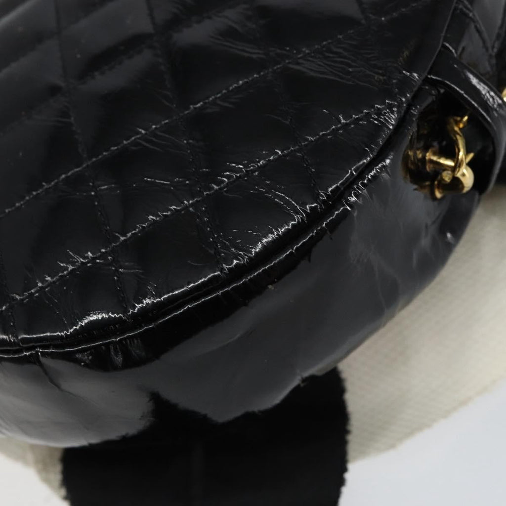 Chanel Vintage Camellia Round Evening Bag Lambskin And Satin Black Patent_Leather Clutche & Pouche Bag