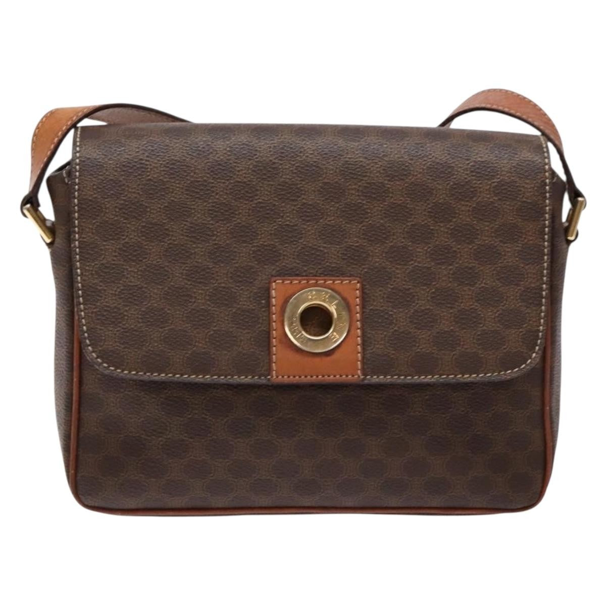 Celine Macadam Shoulder Bag Pvc Leather Brown Canvas Bag