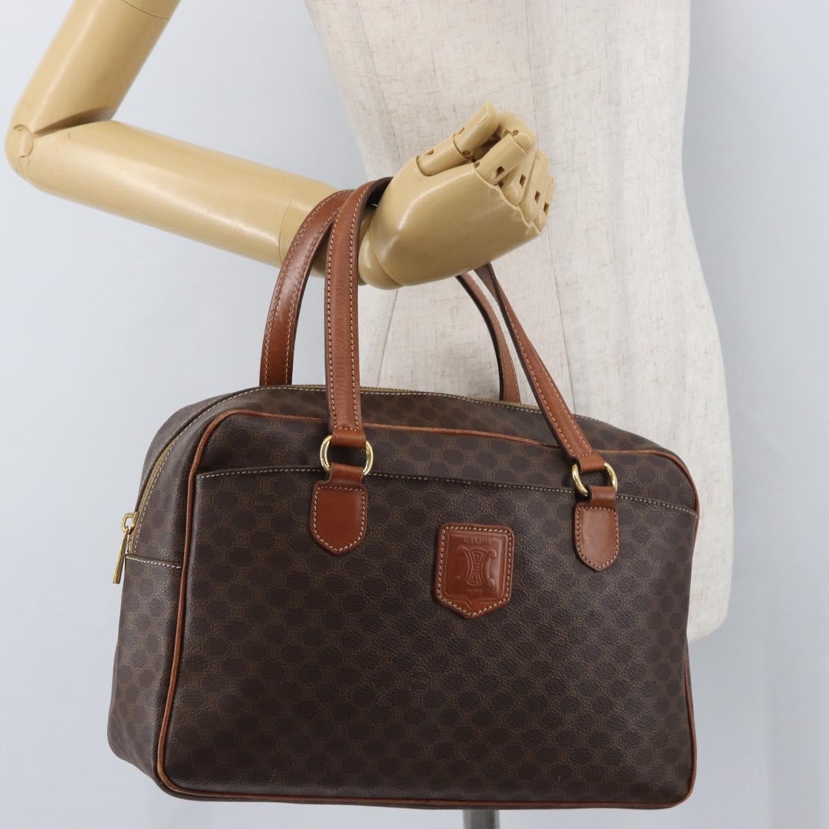 Celine Vintage Macadam Handbag Canvas And Leather Brown Canvas Handbag