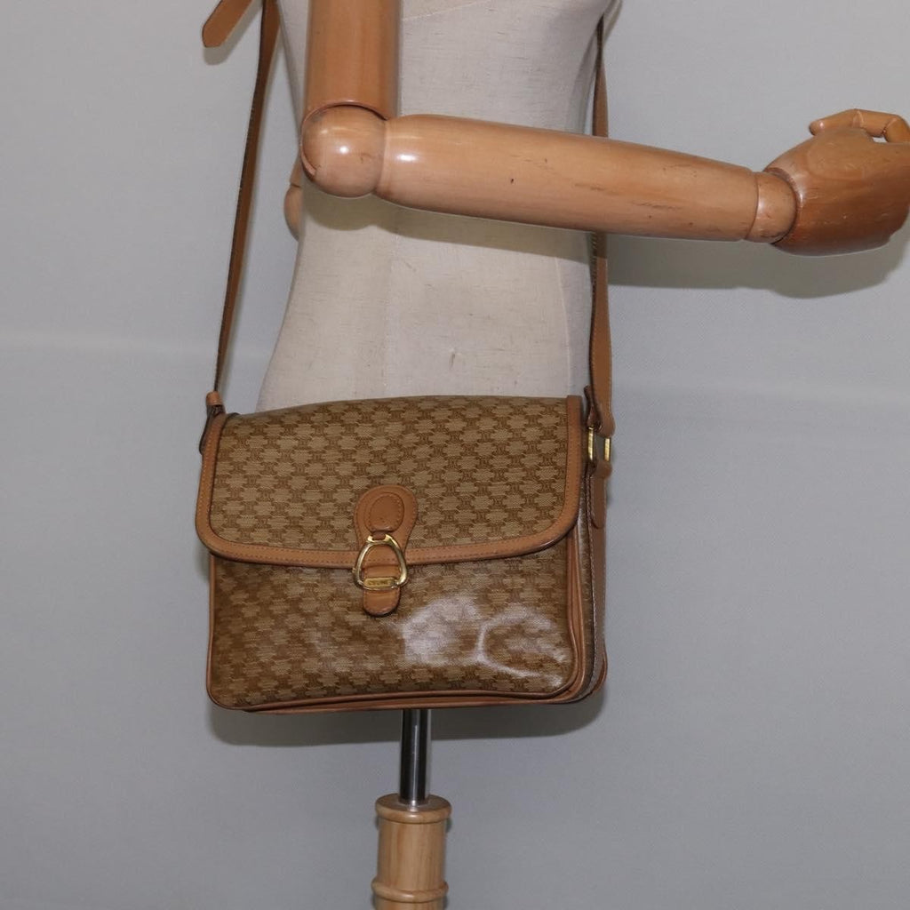 Celine Macadam Shoulder Bag Pvc Leather Beige Canvas Shoulder Bag Bag