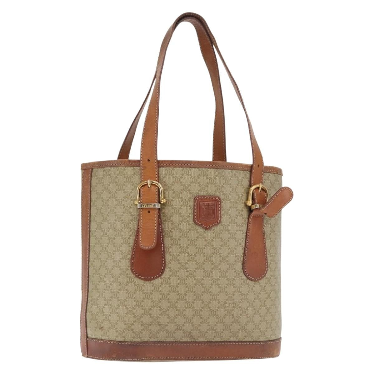 Celine Vintage Macadam Tote Bag Canvas And Leather Beige Canvas Tote Bag Bag
