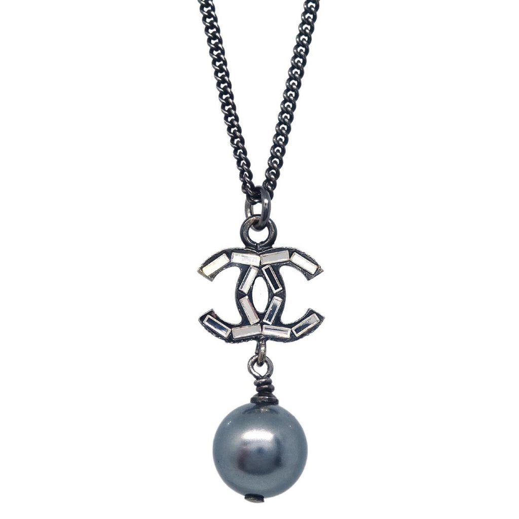 Chanel Vintage Cc Pendant Necklace Metal Black Metal Necklace Jewelry