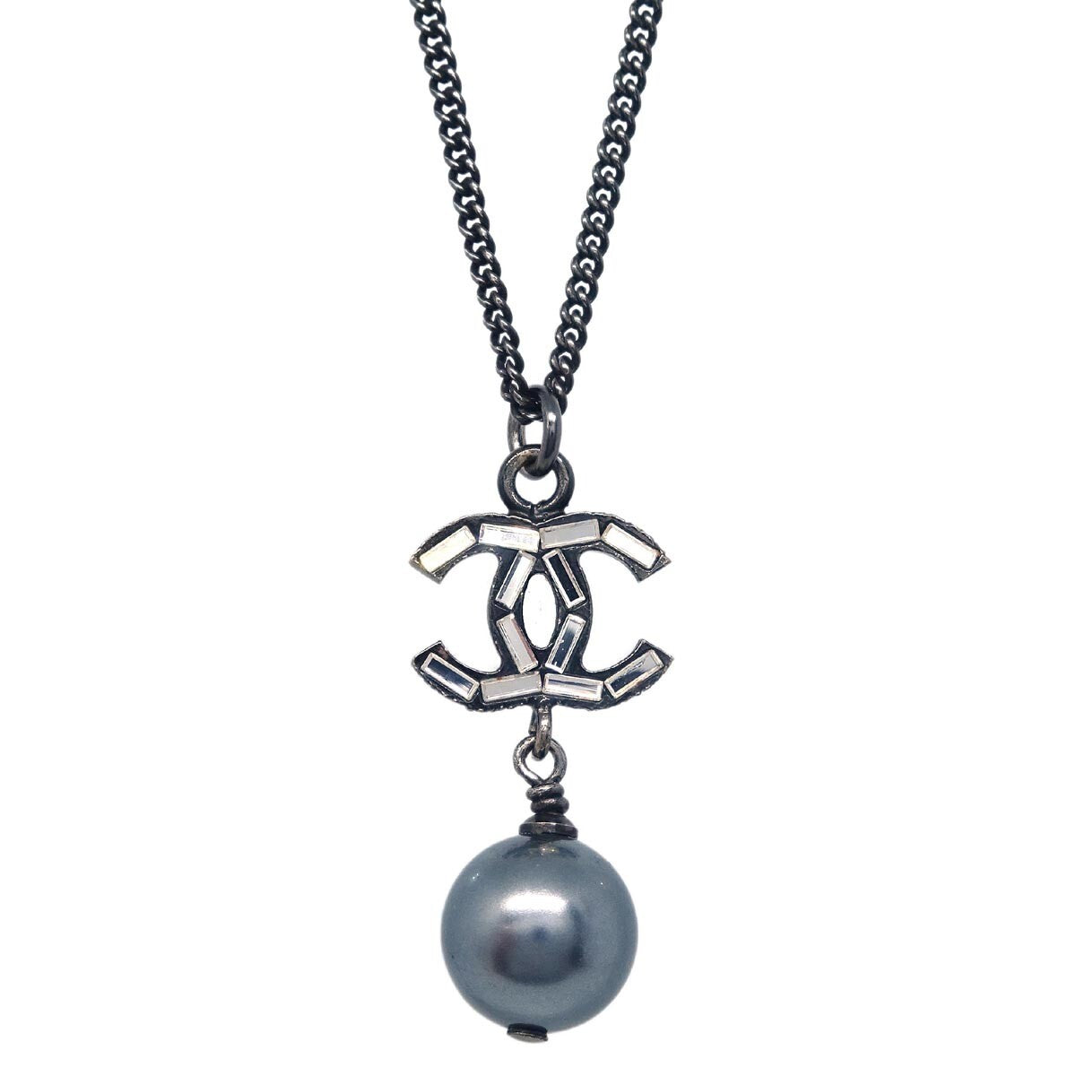 Chanel Vintage Cc Pendant Necklace Metal Black Metal Necklace Jewelry