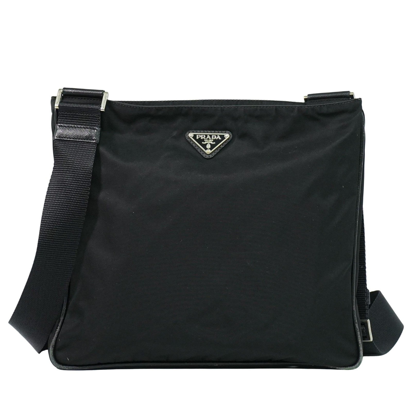 Prada Flat Messenger Bag Tessuto Black Nylon Shoulder Bag Bag