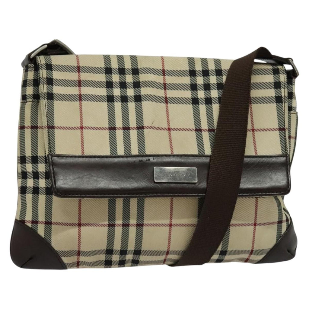 Burberry Vintage Flap Crossbody Bag Haymarket Canvas Beige Nylon Shoulder Bag