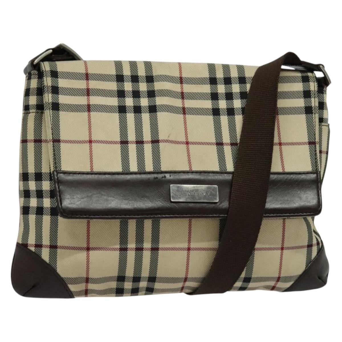 Burberry Vintage Flap Crossbody Bag Haymarket Canvas Beige Nylon Shoulder Bag