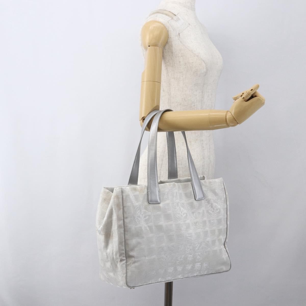 Chanel Travel Line Tote Nylon Silver Nylon Tote Bag Bag