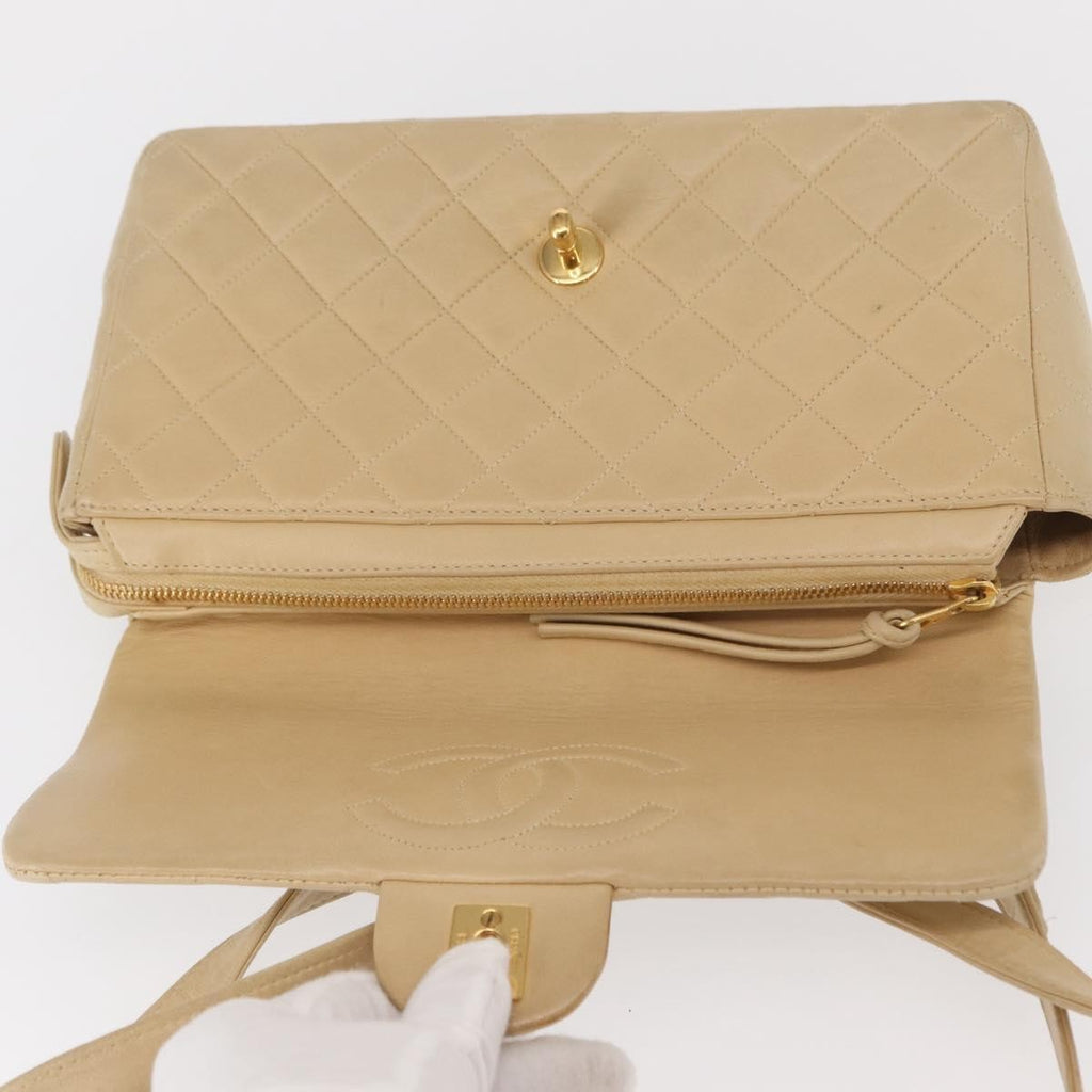 Chanel Vintage Classic Flap Backpack Quilted Lambskin Beige Leather Backpack Bag