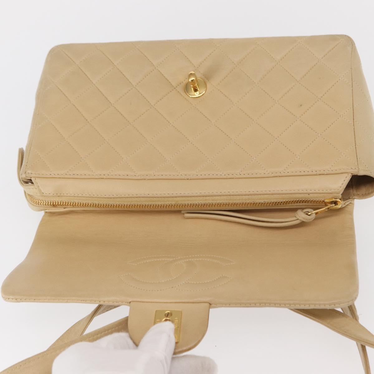 Chanel Vintage Classic Flap Backpack Quilted Lambskin Beige Leather Backpack Bag