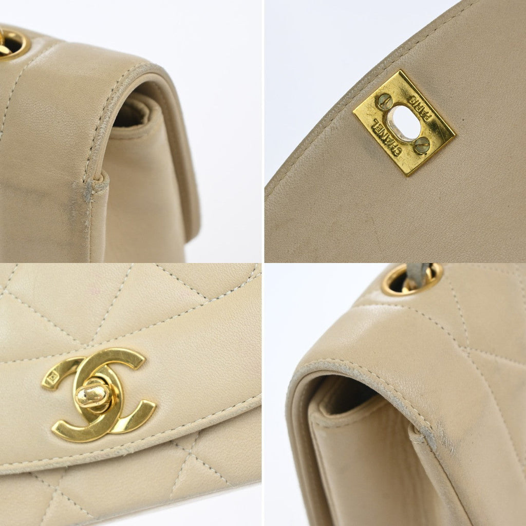 Chanel Diana Flap Bag Quilted Lambskin Beige Leather Shoulder Bag Bag