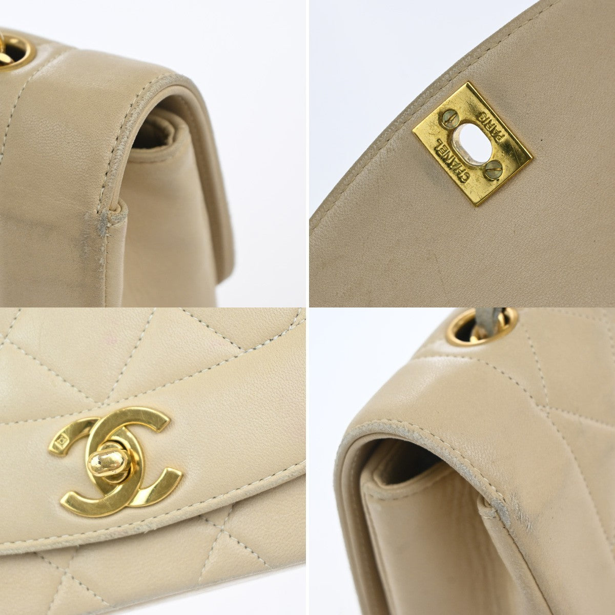 Chanel Diana Flap Bag Quilted Lambskin Beige Leather Shoulder Bag Bag