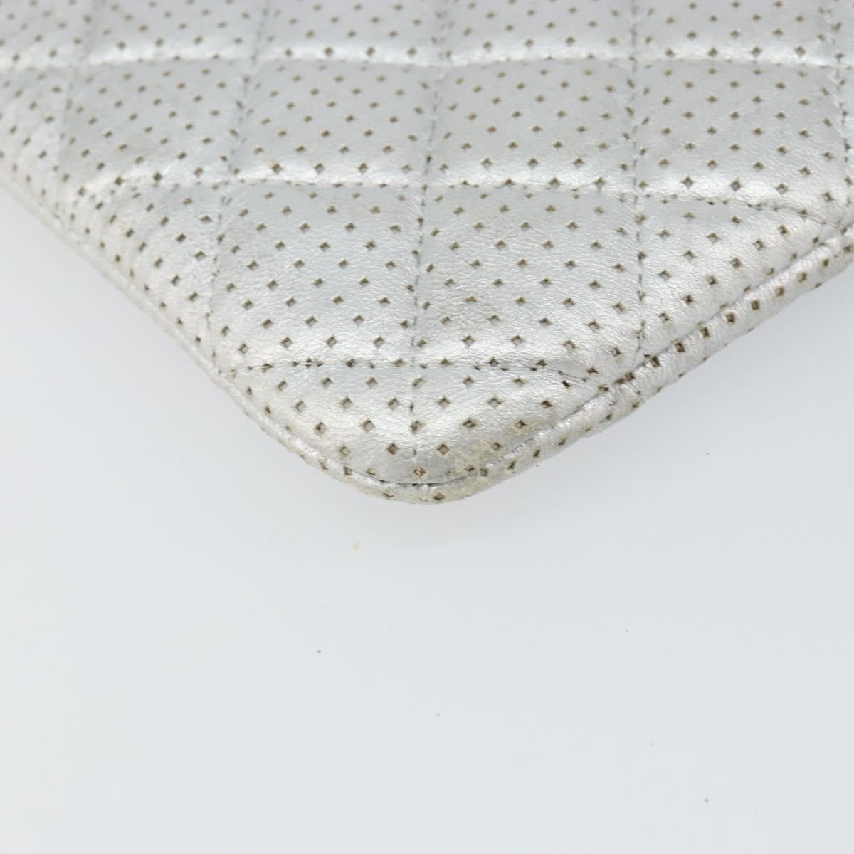 Chanel O Case Clutch Quilted Perforated Lambskin Silver Leather Clutche & Pouche Bag