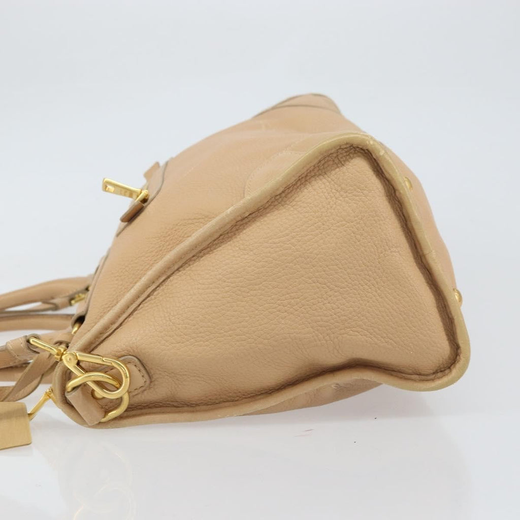 Prada Front Zip Convertible Satchel Cervo Leather Beige Leather Handbag