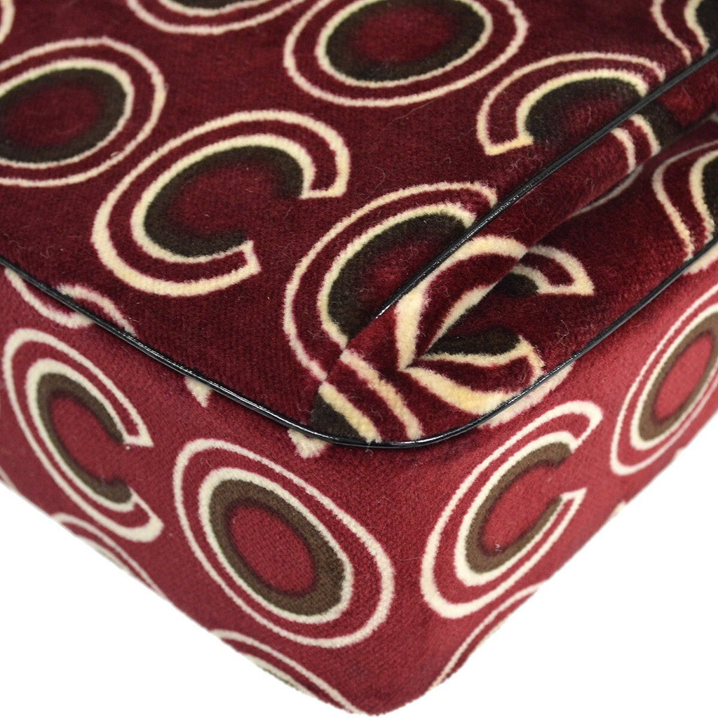Chanel Cc Top Handle Bag Coco Print Velvet Burgundy Velvet Handbag