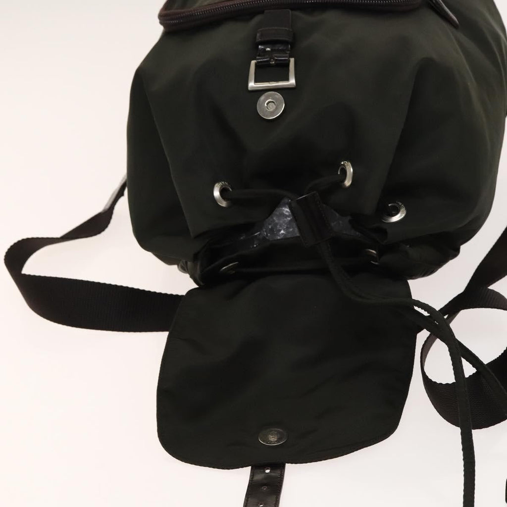 Prada Front Pocket Buckle Backpack Nylon Khaki Nylon Backpack Bag