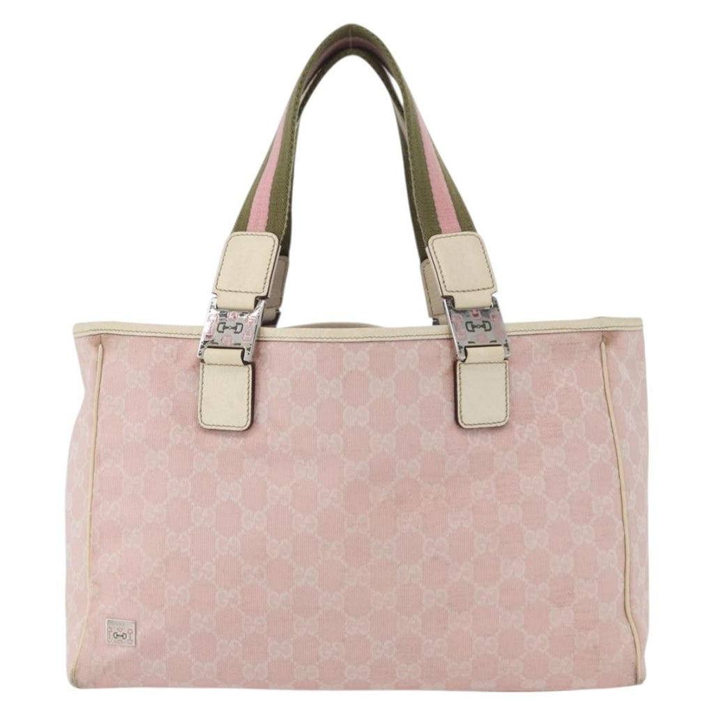 Gucci Web Handle Buckle Tote Gg Canvas Pink Canvas Tote Bag Bag (Pre-Owned)