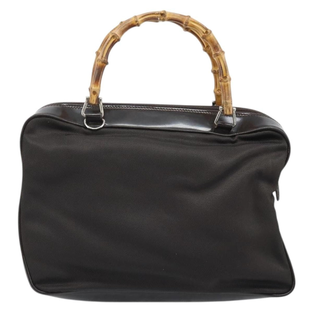 Gucci Vintage Bamboo Handle Bag Nylon Brown Nylon Handbag (Pre-Owned)