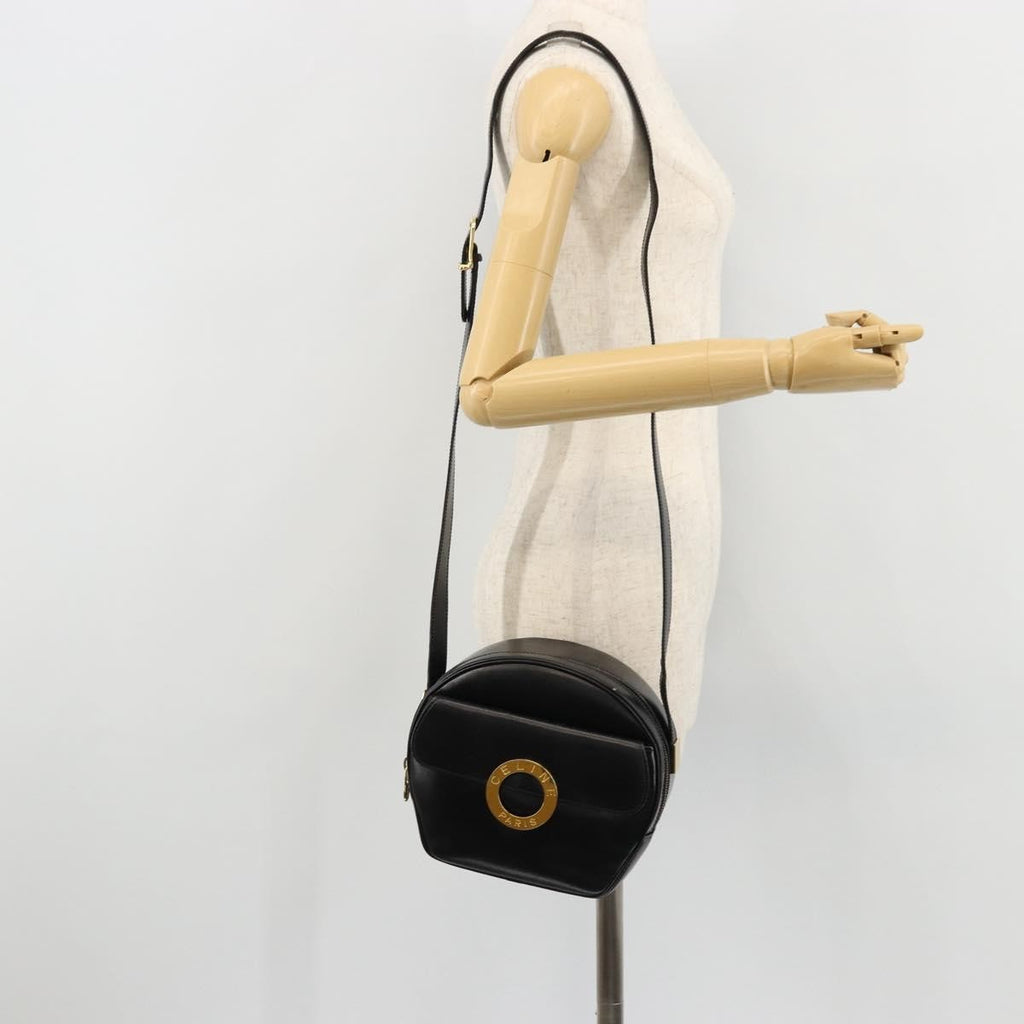 Celine Circle Logo Shoulder Bag Leather Black Leather Shoulder Bag Bag