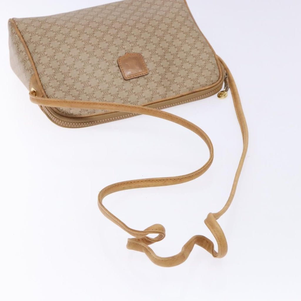 Celine Vintage Macadam Shoulder Bag Canvas And Leather Beige Canvas Shoulder Bag Bag