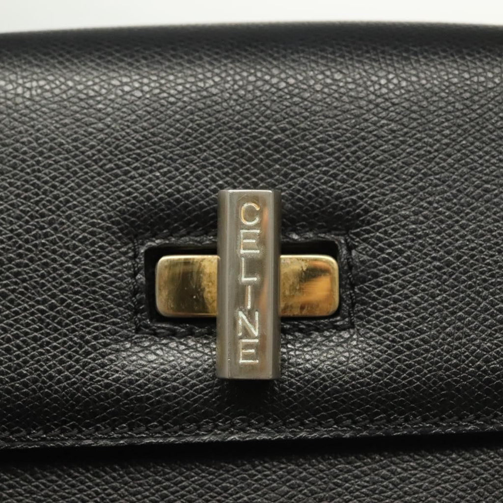 Celine Vintage Convertible Turnlock Top Handle Bag Leather Black Leather Bag