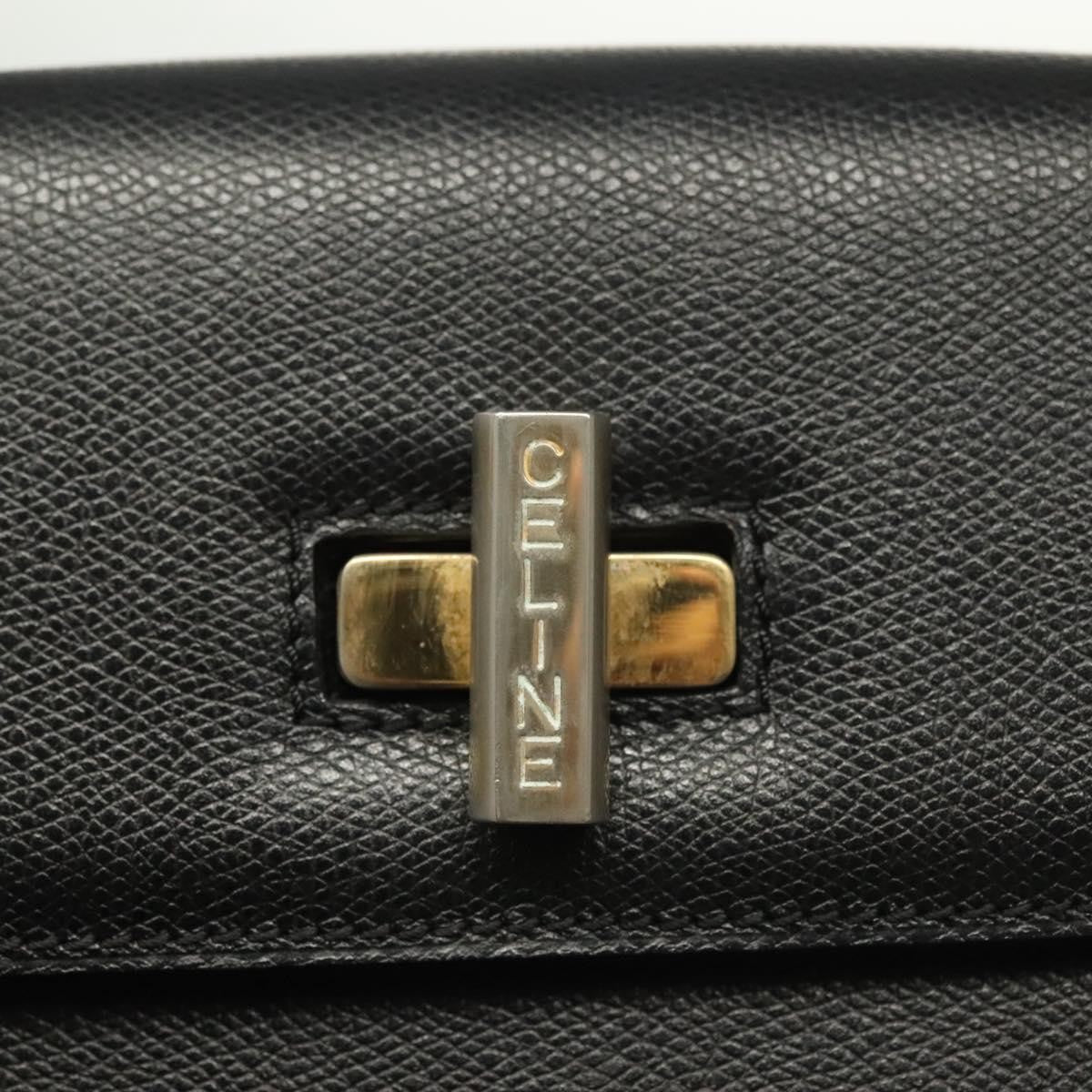 Celine Vintage Convertible Turnlock Top Handle Bag Leather Black Leather Bag