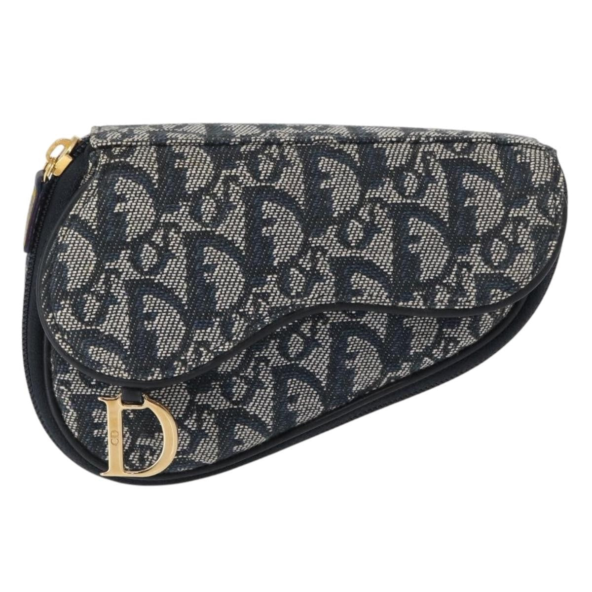 Christian Dior Saddle Zip Pouch Diorissimo Canvas Blue Canvas Clutche & Pouche Bag (Pre-Owned)