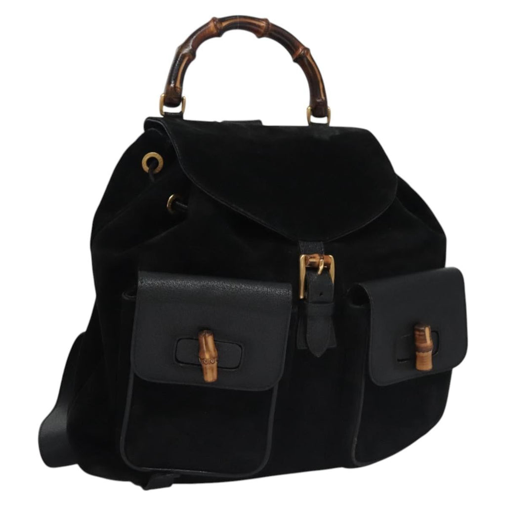 Gucci Vintage Bamboo Backpack Suede Black Suede Backpack Bag (Pre-Owned)