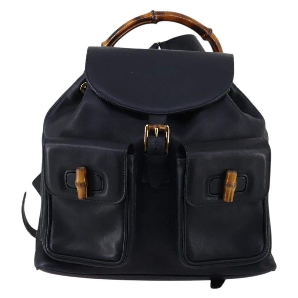 Gucci Vintage Bamboo Backpack Leather Navy Leather Backpack Bag (Pre-Owned)