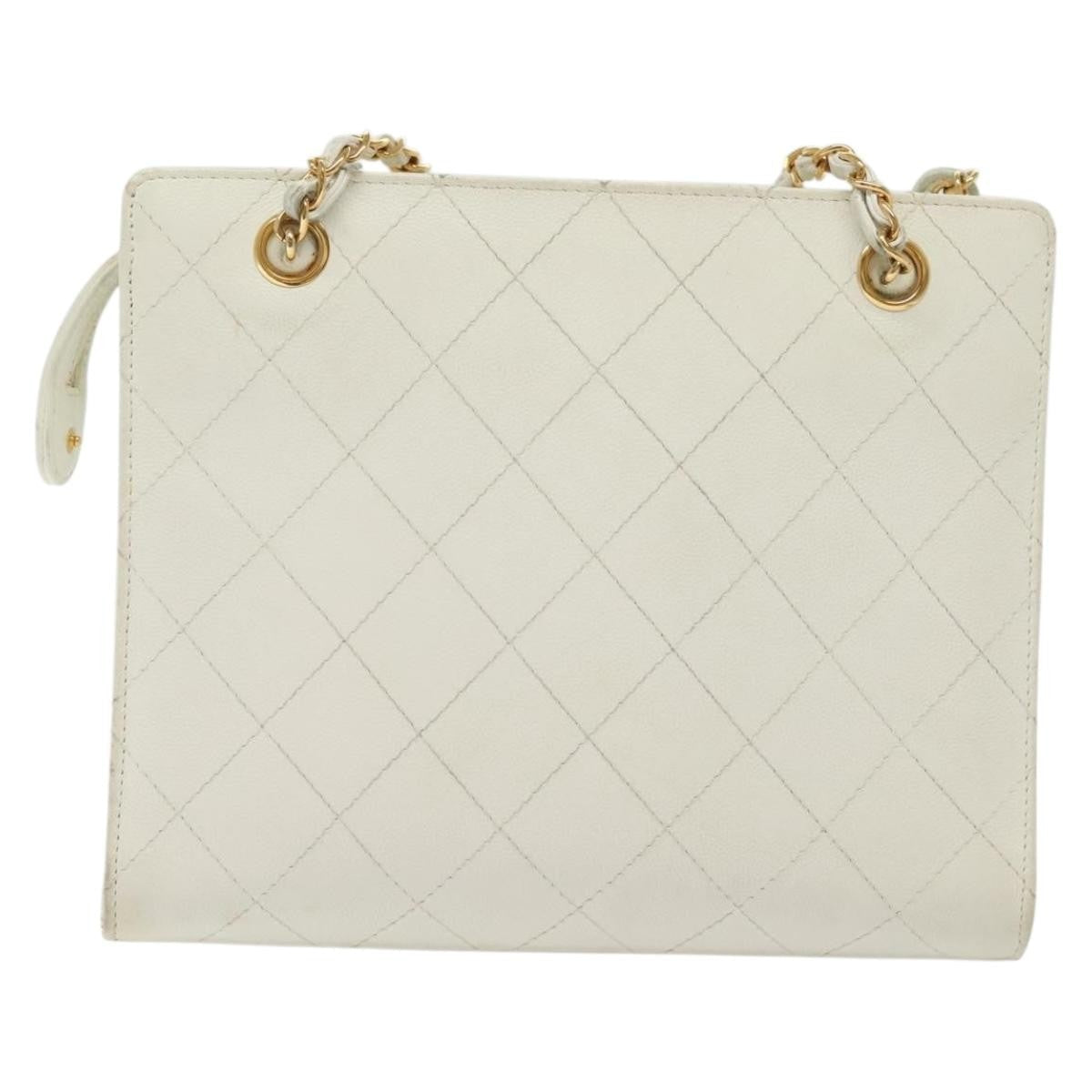 Chanel Cc Shoulder Bag Quilted Caviar White Leather Bag