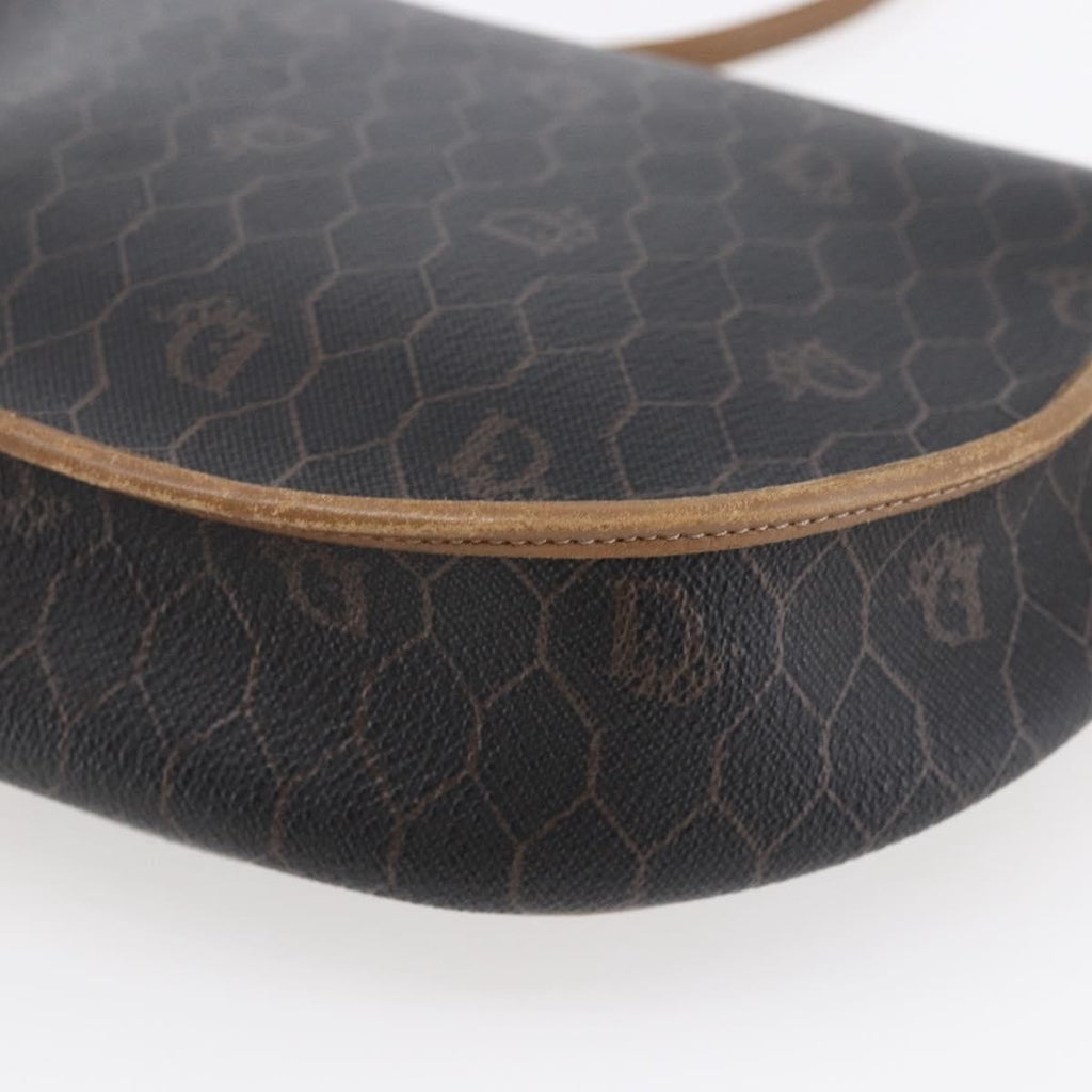 Christian Dior Vintage Honeycomb Flap Crossbody Bag Canvas And Leather Black Canvas Shoulder Bag Bag (Pre-Owned)