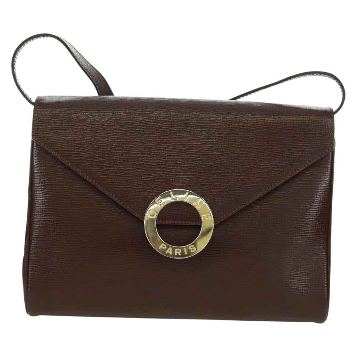 Celine Circle Logo Shoulder Bag Leather Brown Leather Shoulder Bag Bag