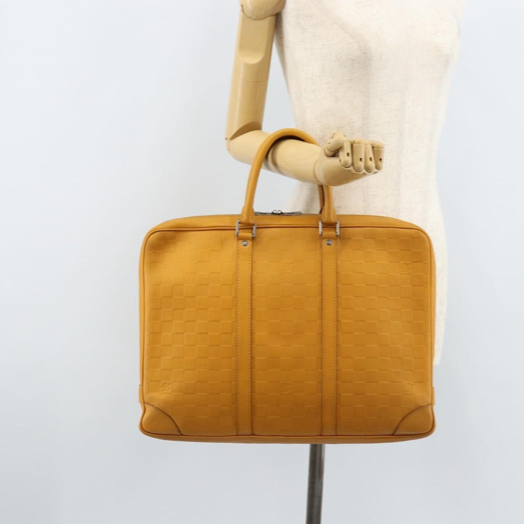 Louis Vuitton Porte-Documents Voyage Briefcase Damier Infini Leather Yellow Leather Briefcase Bag
