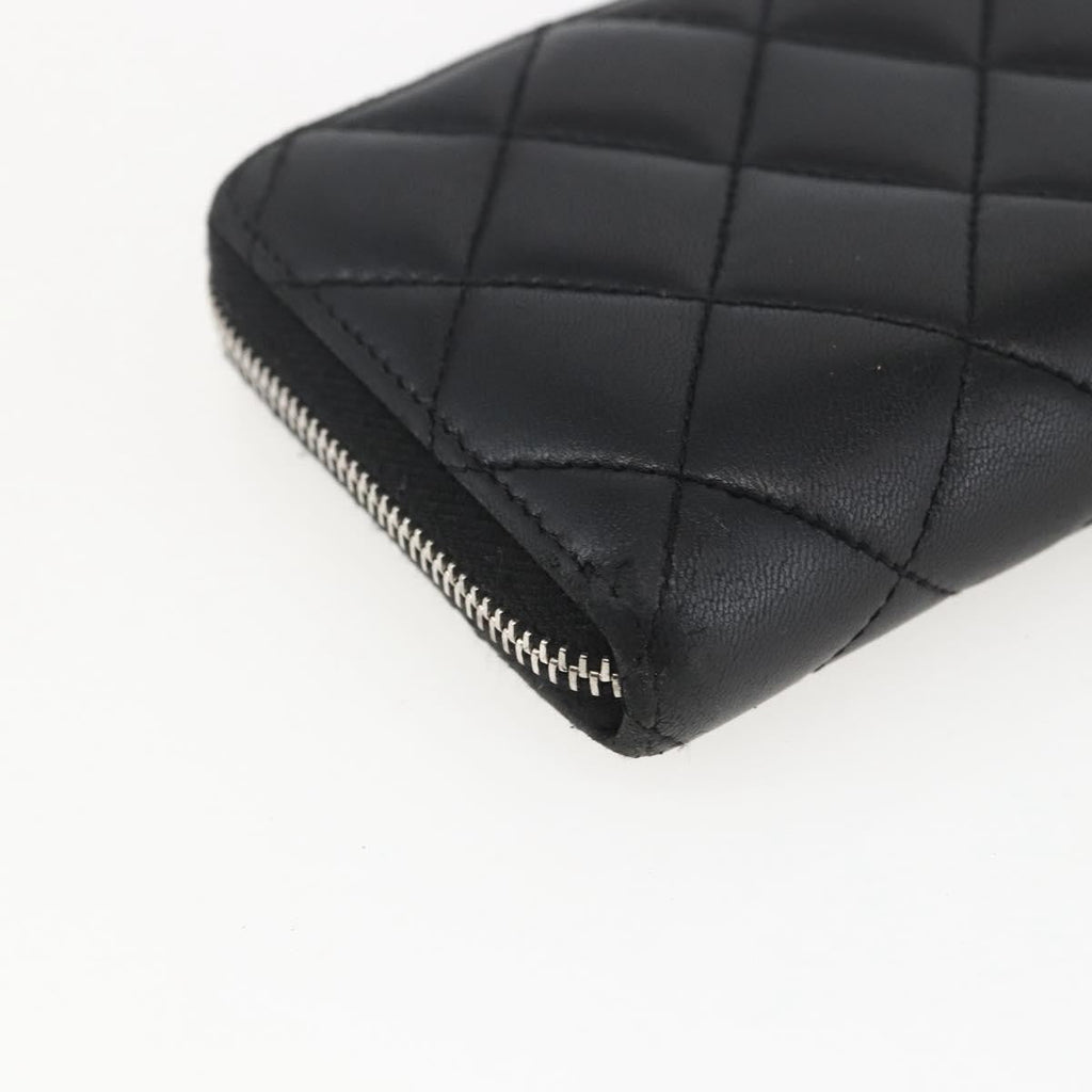 Chanel Zip Around Organizer Wallet Quilted Lambskin Black Leather Wallets Accessory