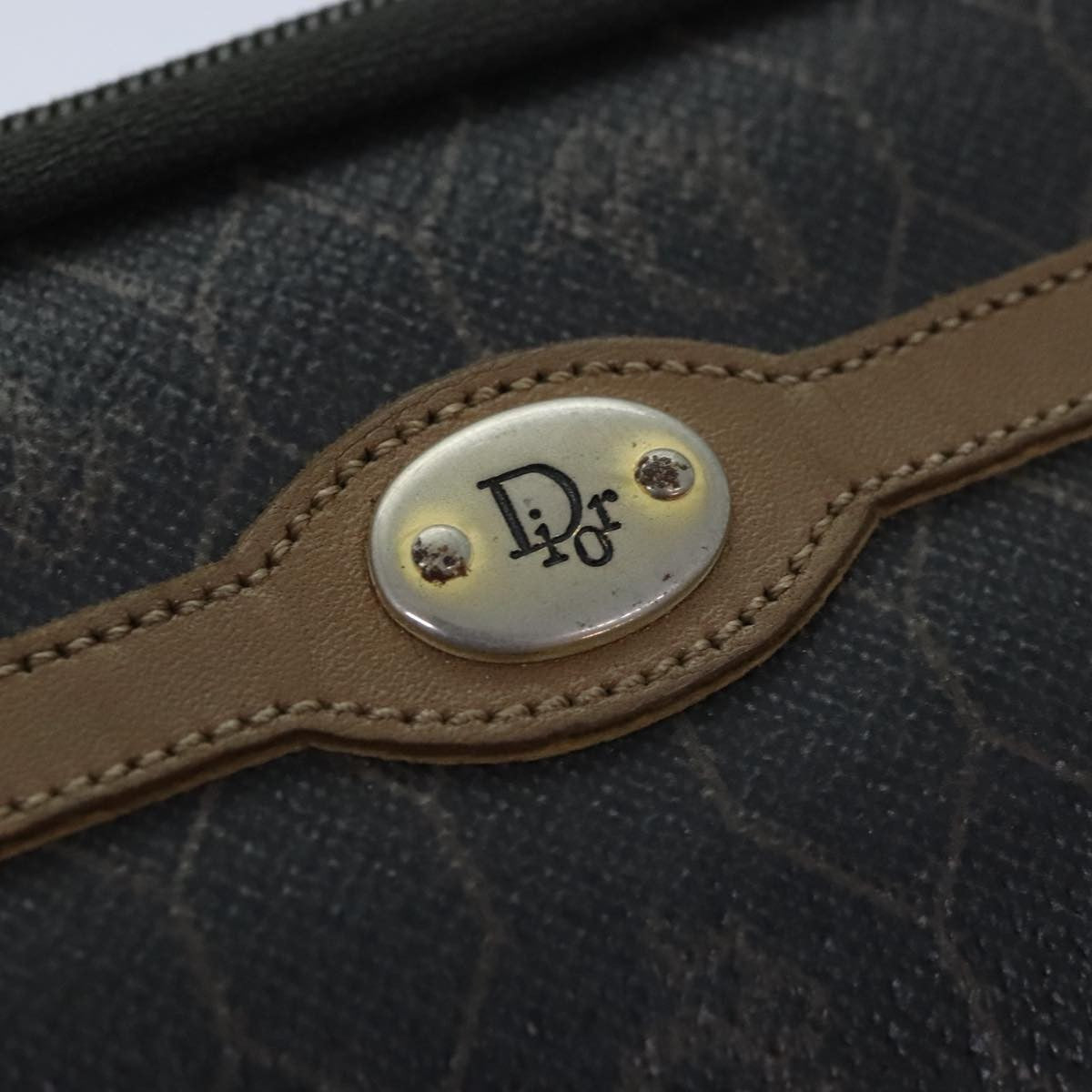Christian Dior Vintage Honeycomb Zip Pouch Canvas And Leather Black Canvas Clutche & Pouche Bag (Pre-Owned)