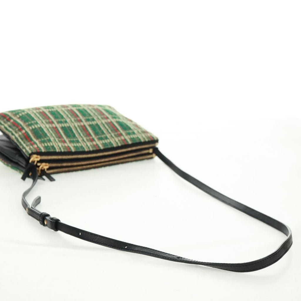 Celine Trio Crossbody Bag Tweed Green Tweed Shoulder Bag Bag