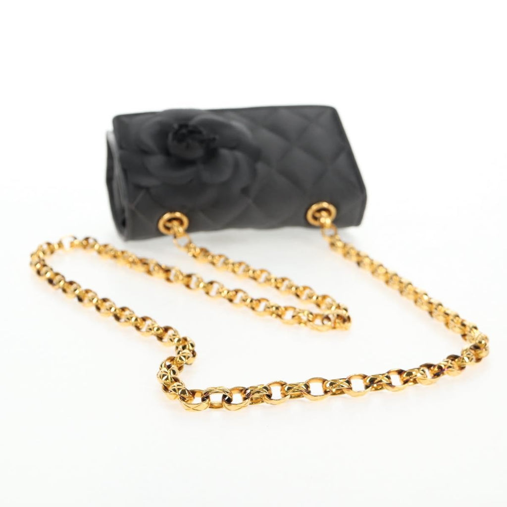 Chanel Vintage Camellia Flap Bag Satin Gray Satin Clutche & Pouche Bag