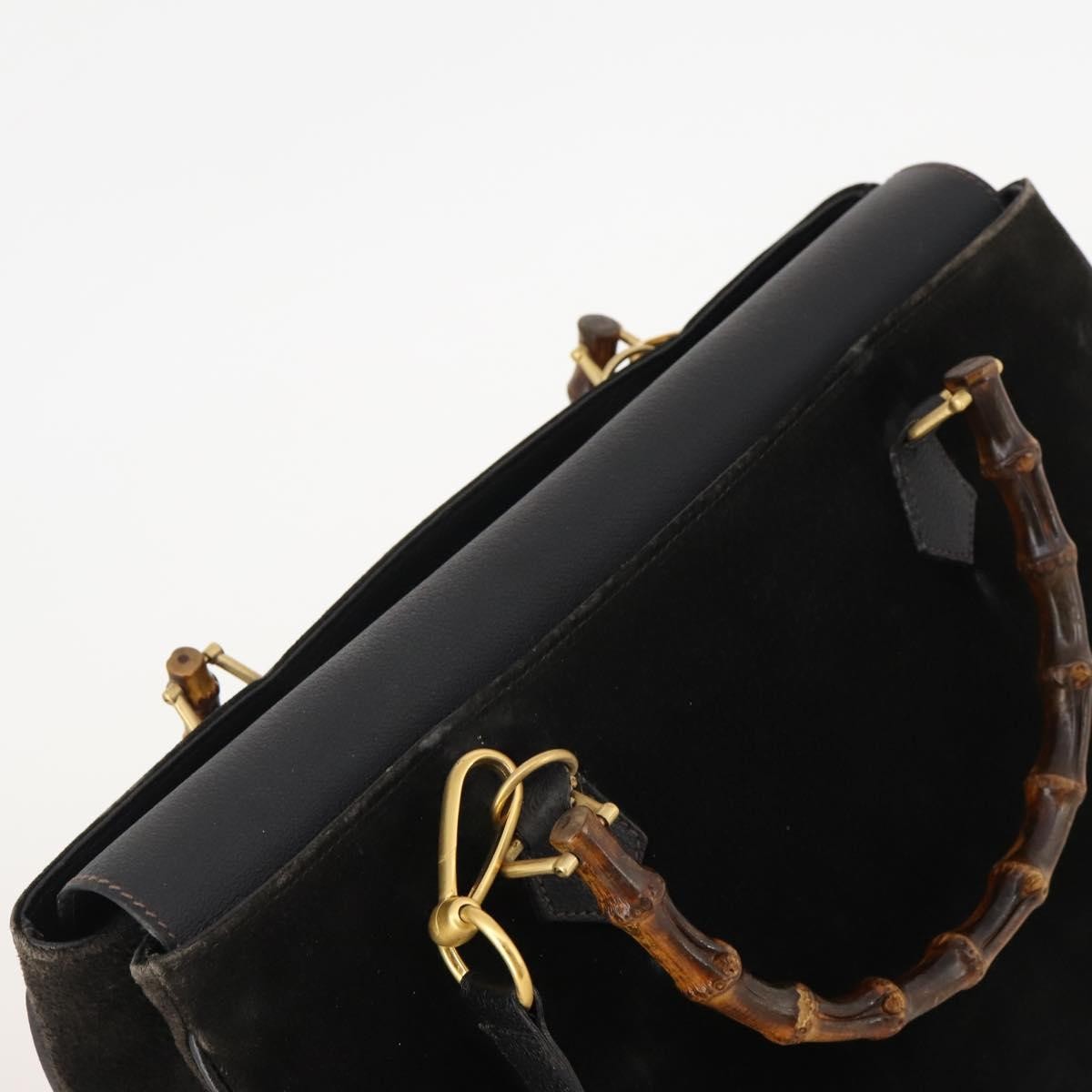 Gucci Vintage Diana Bamboo Top Handle Tote Ostrich Black Suede Tote Bag Bag (Pre-Owned)