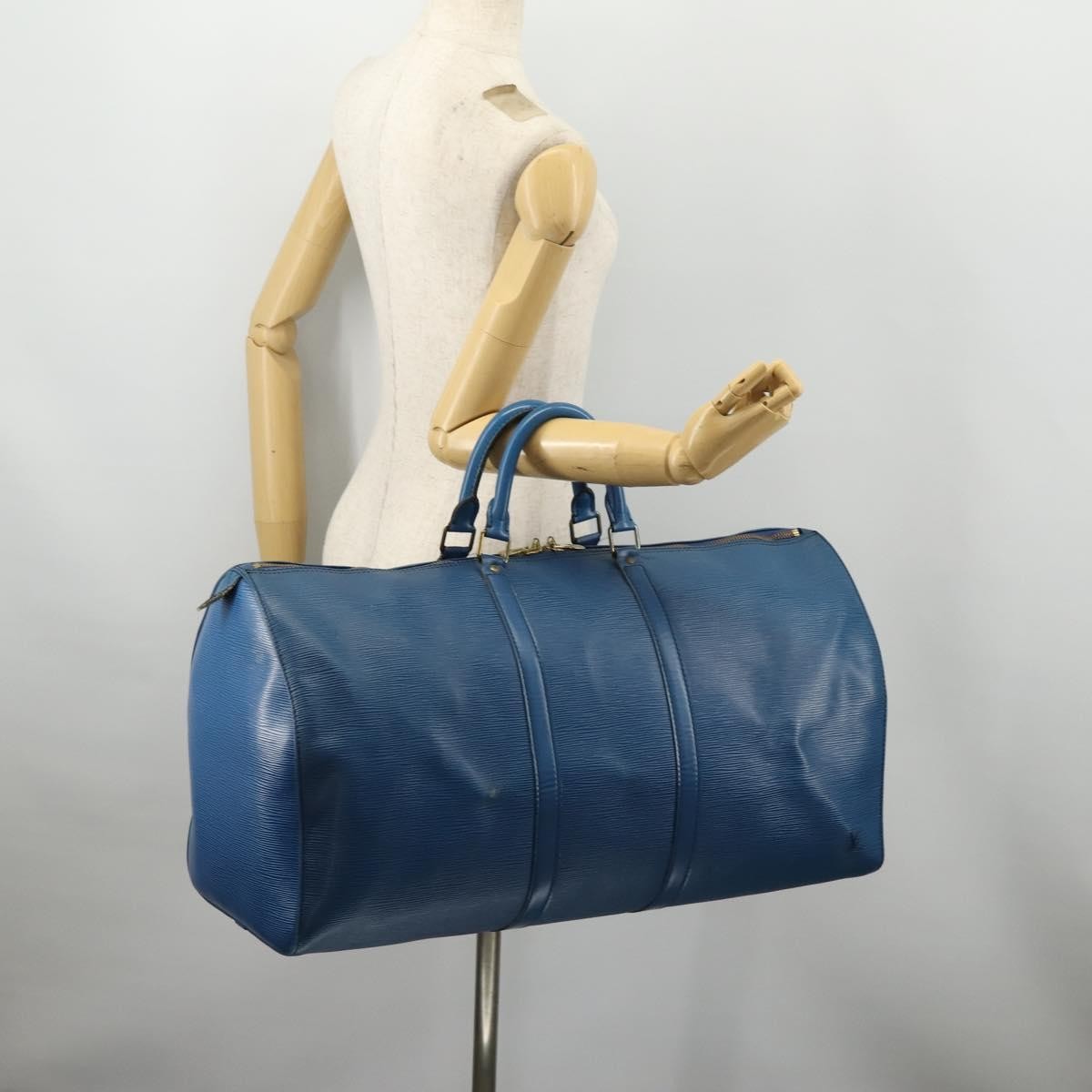 Louis Vuitton Keepall Bag Epi Leather Blue Leather Travel Bag