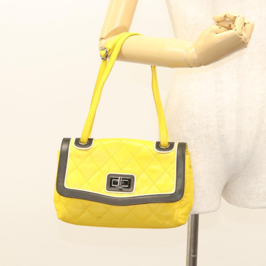 Chanel Two Tone Mademoiselle Lock Flap Bag Quilted Lambskin Yellow Leather Shoulder Bag Bag