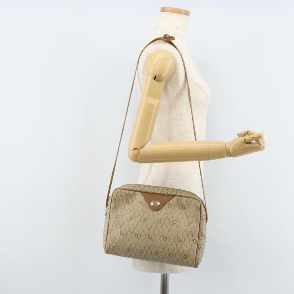 Christian Dior Vintage Honeycomb Shoulder Bag Canvas And Leather Beige Canvas Shoulder Bag Bag (Pre-Owned)