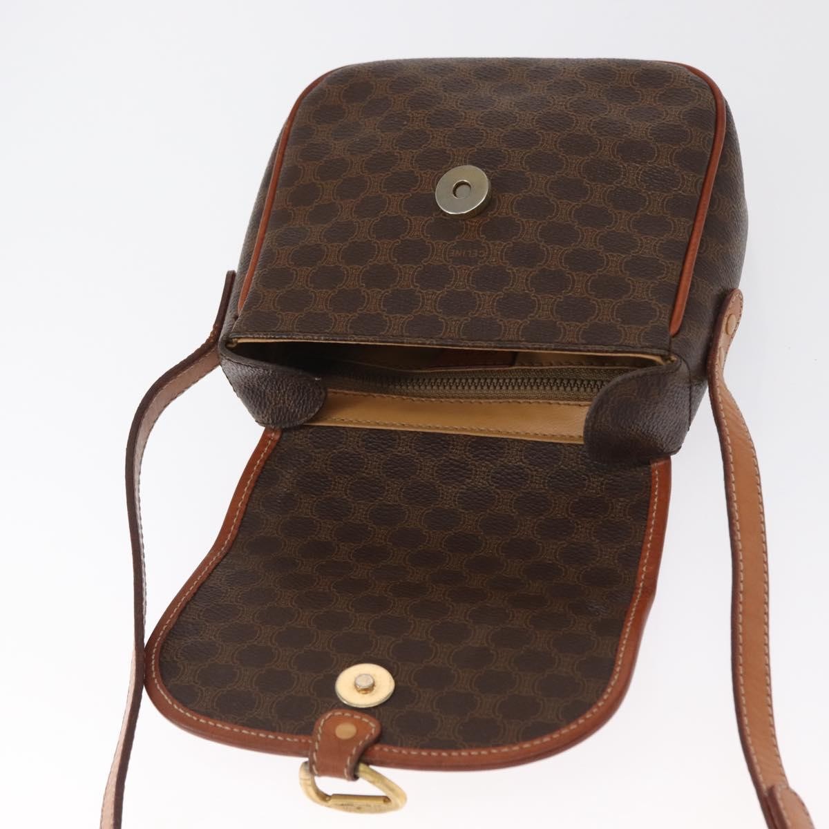 Celine Vintage Macadam Shoulder Bag Canvas And Leather Brown Canvas Shoulder Bag Bag