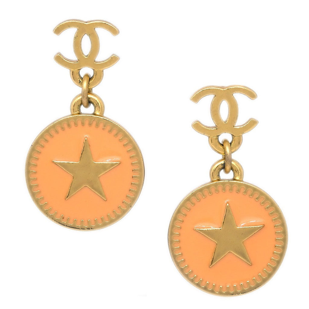 Chanel Cc Star Dangle Earrings Metal With Enamel Pink Gold_Plated Earrings Jewelry
