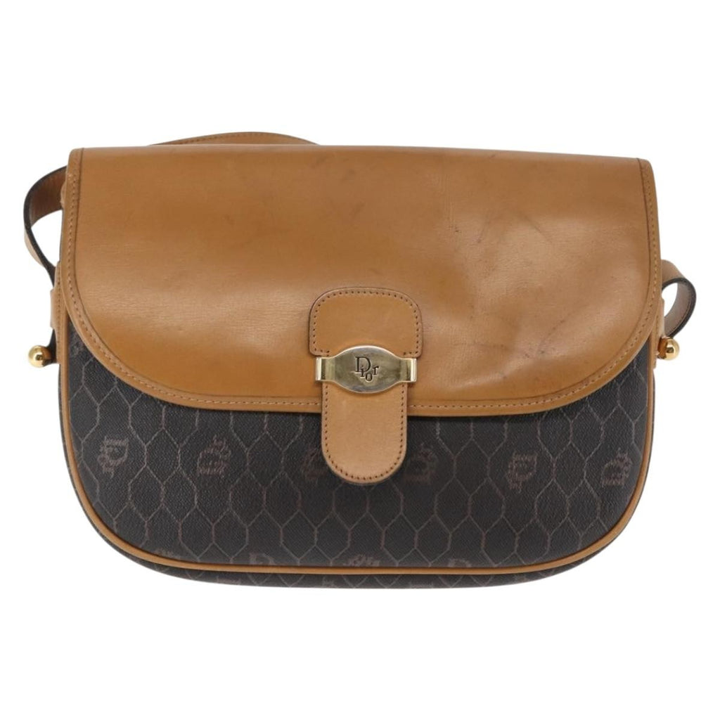 Christian Dior Vintage Honeycomb Shoulder Bag Canvas And Leather Brown Canvas Shoulder Bag Bag (Pre-Owned)