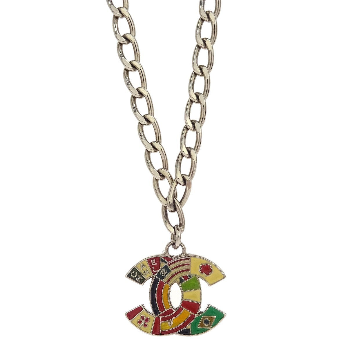 Chanel Cc Pendant Necklace Metal Silver Silver_Plated Necklace Jewelry