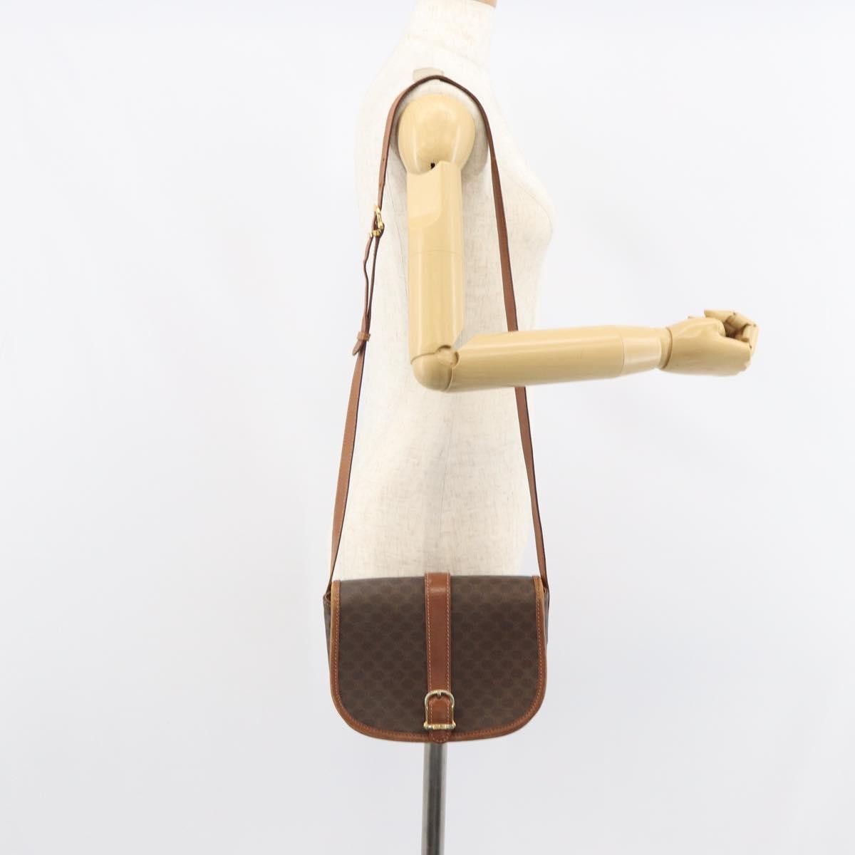 Celine Vintage Macadam Shoulder Bag Canvas And Leather Brown Canvas Shoulder Bag Bag