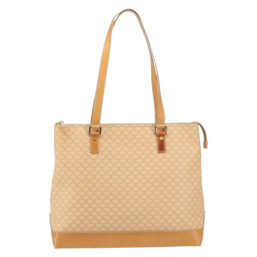 Celine Vintage Macadam Tote Bag Canvas And Leather Beige Canvas Tote Bag Bag