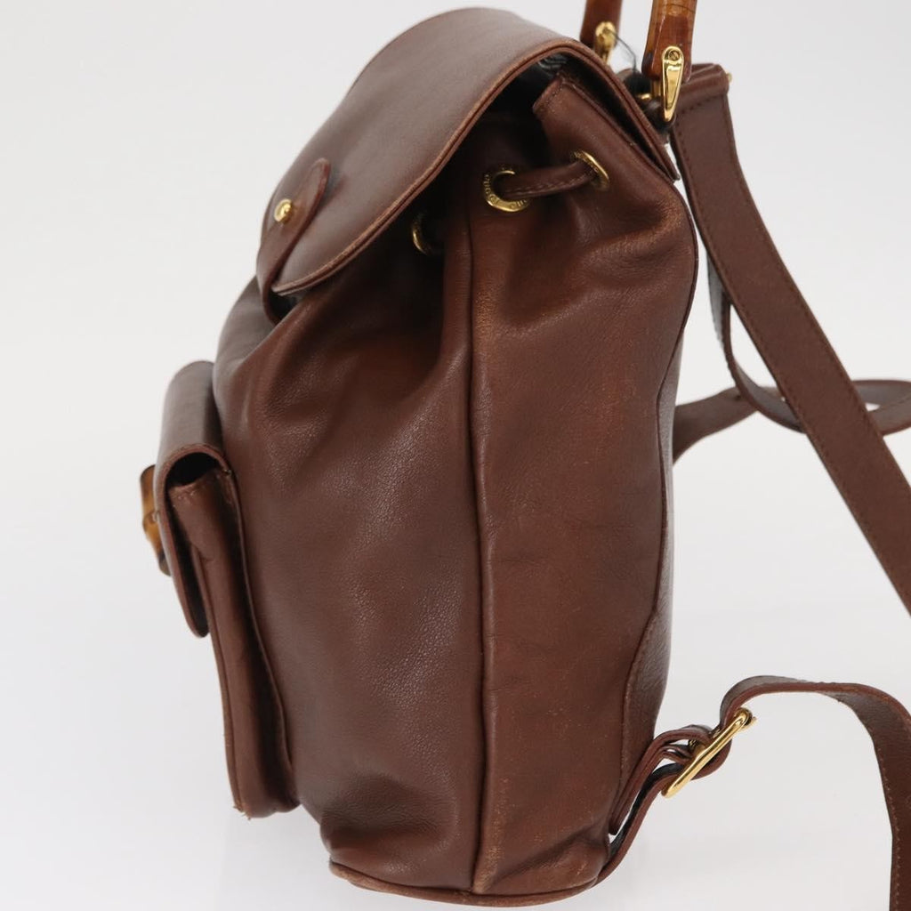 Gucci Vintage Bamboo Backpack Leather Brown Leather Backpack Bag (Pre-Owned)
